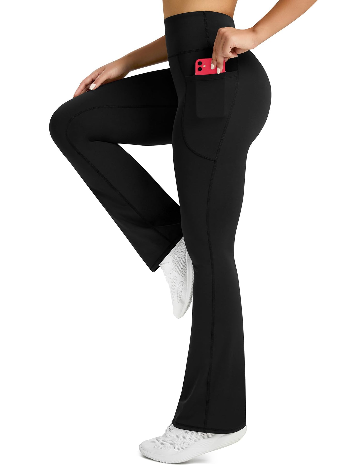 Womens Flared Yoga Pants with Pockets, High Waisted Flare Leggings Bell Bottom Bootcut Yoga Dress Pants