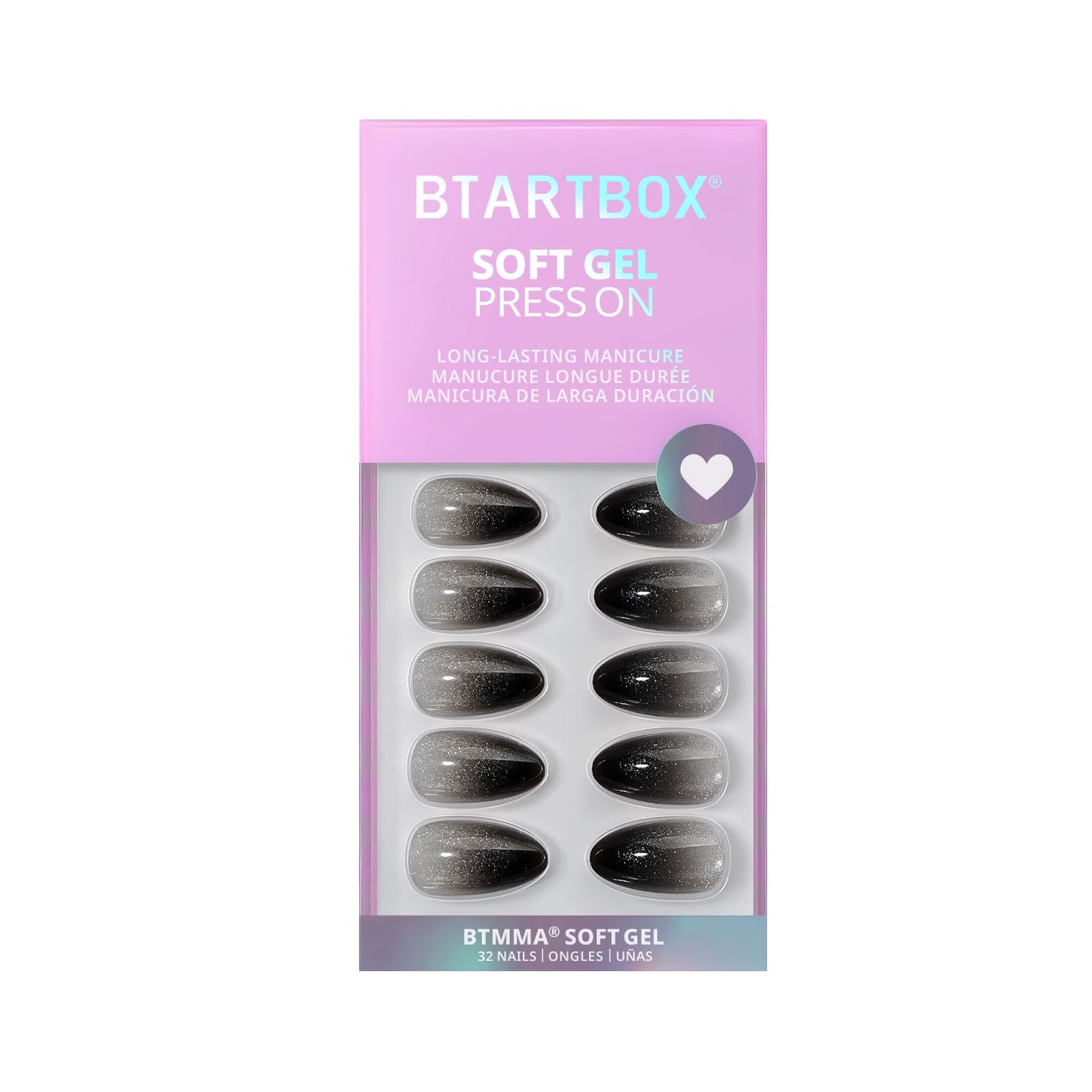 BTArtbox Press On Nails, Cream Puff, Short Almond, Ombre Off White, 32Ct