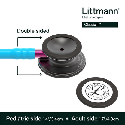 3M Littmann Classic III Monitoring Stethoscope, 5803, More Than 2X as Loud, Weighs Less, Stainless Steel Black-Finish Chestpiece, 27" Black Tube, Stem and Headset