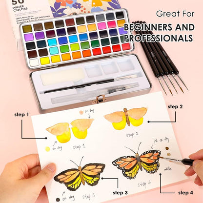 Grabie 50 Color Watercolor Paint Set with Brush Pens
