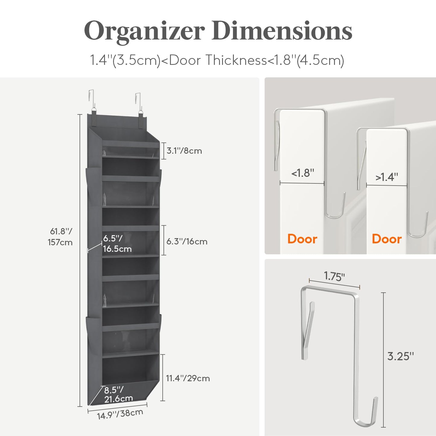 Lifewit 1 Pack Over the Door Organizer, 5 Section Hanging Storage, Beige
