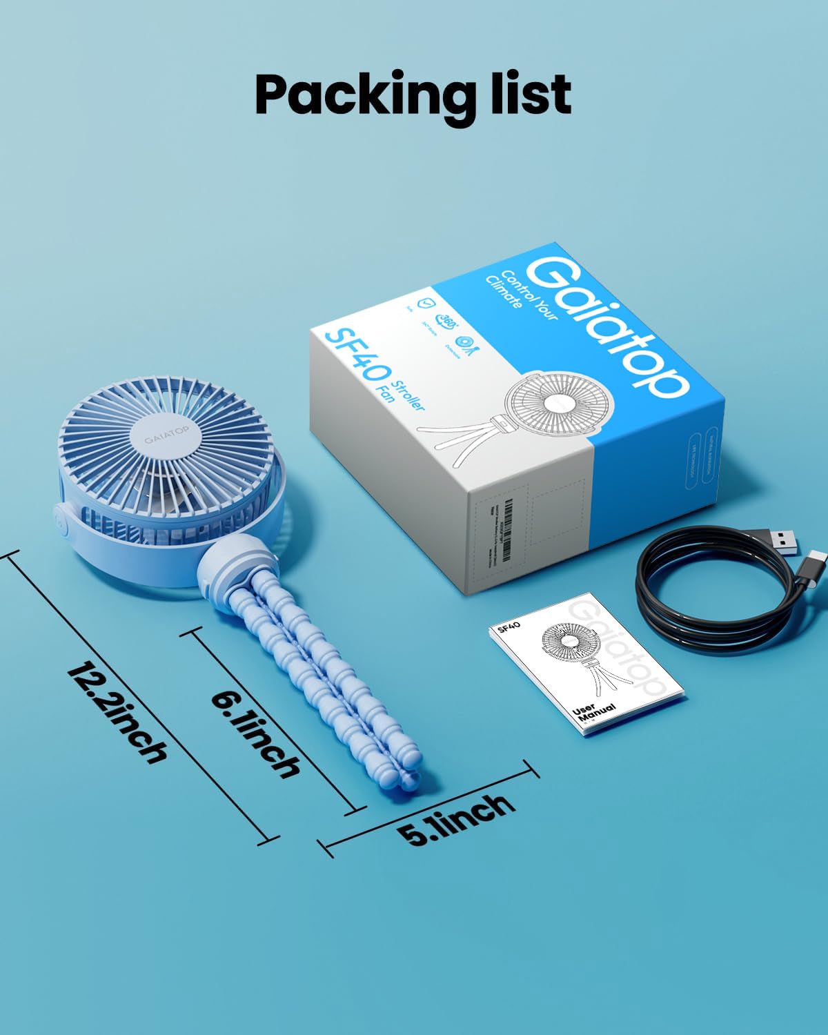Gaiatop Mini Portable Stroller Fan, Small Clip on Fan 3 Speed Rechargeable