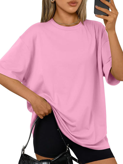 Trendy Queen Womens Oversized T-Shirts Short Sleeve Crew Neck Summer Tops