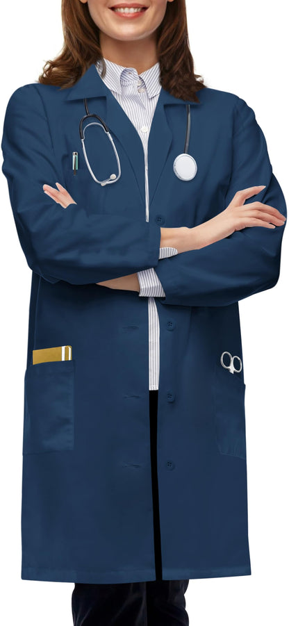 White Lab Coat for Women with Side-Slit Access and 3 Pockets for College