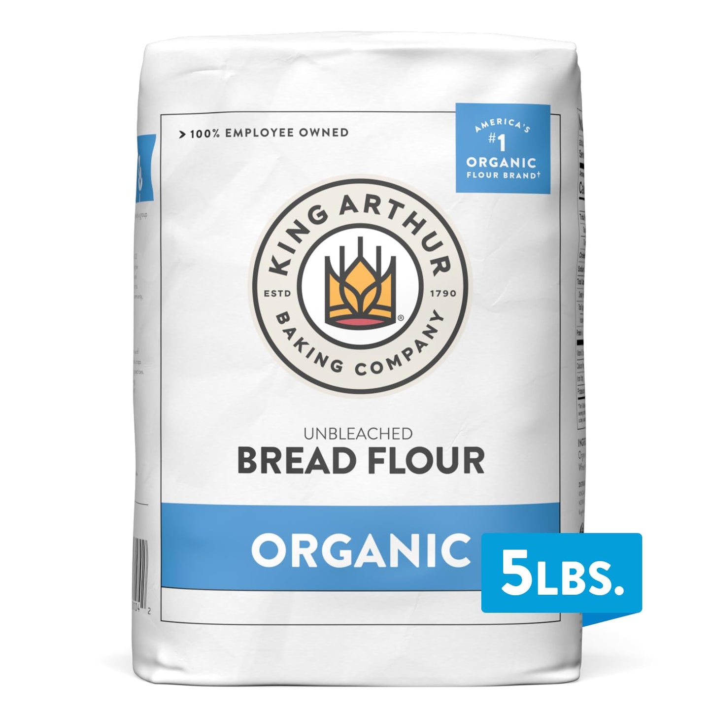 King Arthur 100% Organic Bread Flour, Unbleached, 5 lb (Pack of 1) - Non-GMO Project Verified, No Preservatives