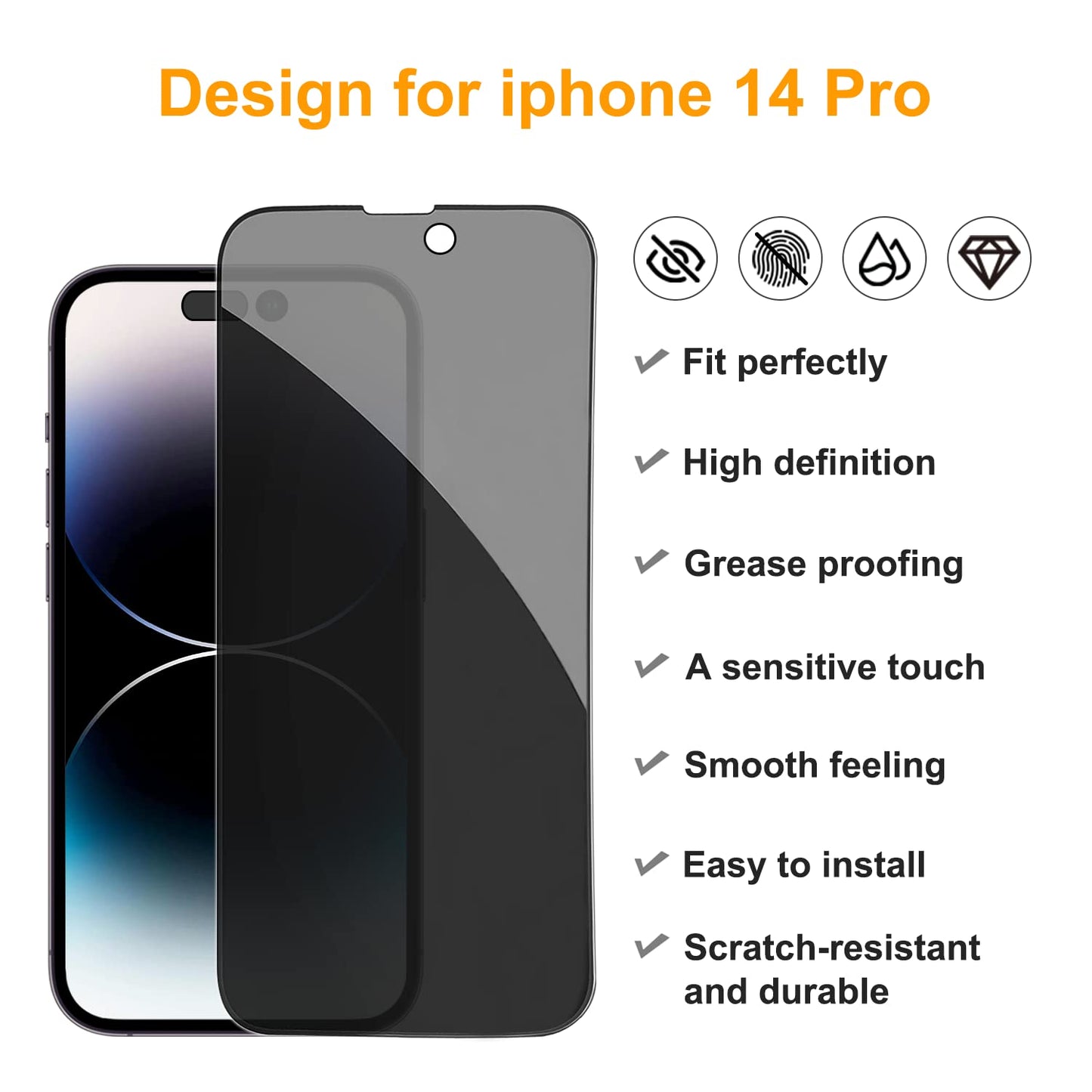 PEHAEL for iPhone 16 Pro Max Privacy Screen Protector+Camera Lens Protector