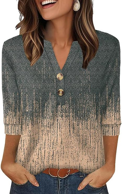 OFEEFAN Womens Tops 3/4 Sleeve Henley Shirts for Women Summer Outfits Fashion Clothing