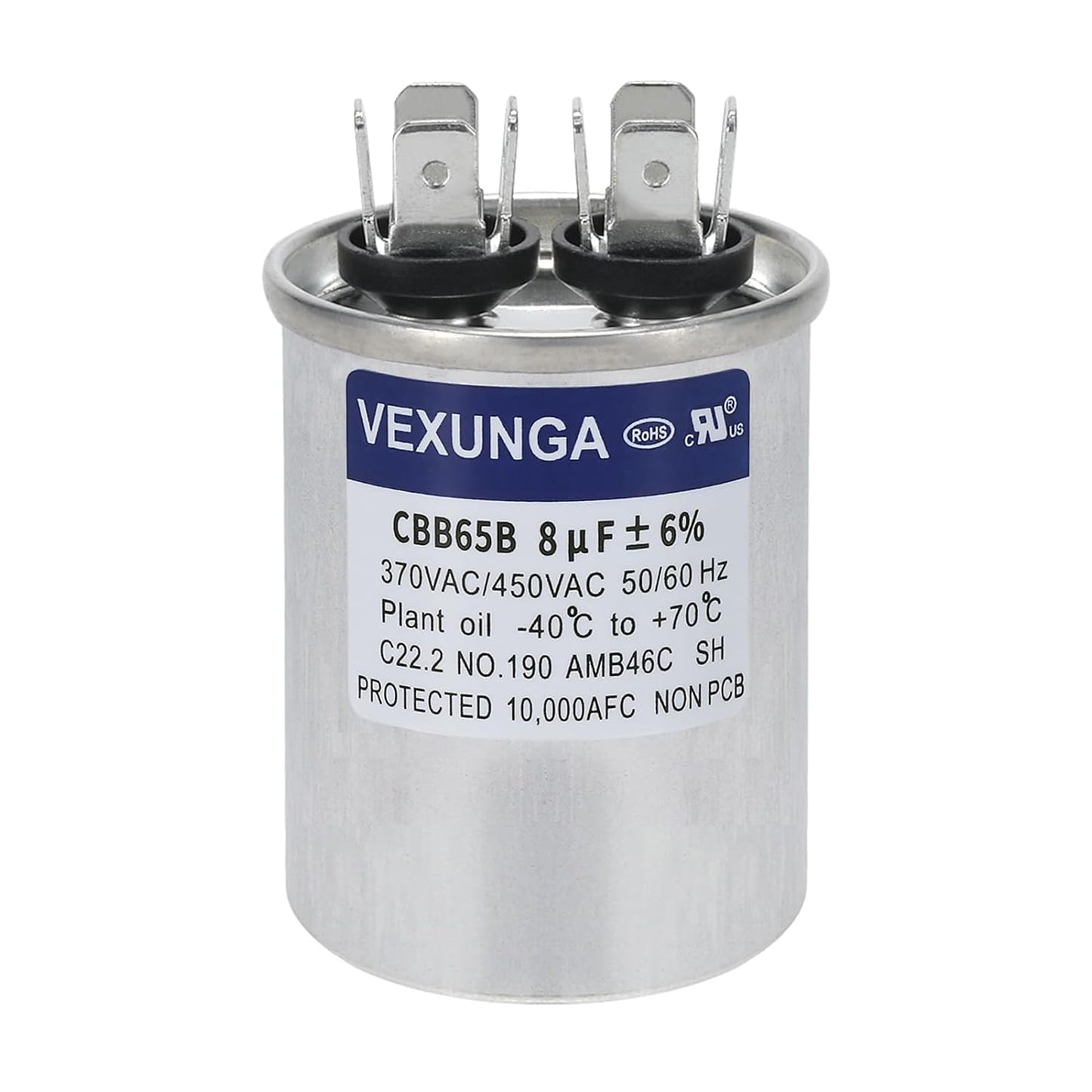 VEXUNGA 5uF 370/440VAC 50/60Hz CBB65 CBB65A Oval Run Start Capacitor 5 MFD 370V/440V Air Conditioner Capacitors for AC Unit Fan Motor Start or Pool Pump or Air Condenser Straight Cool