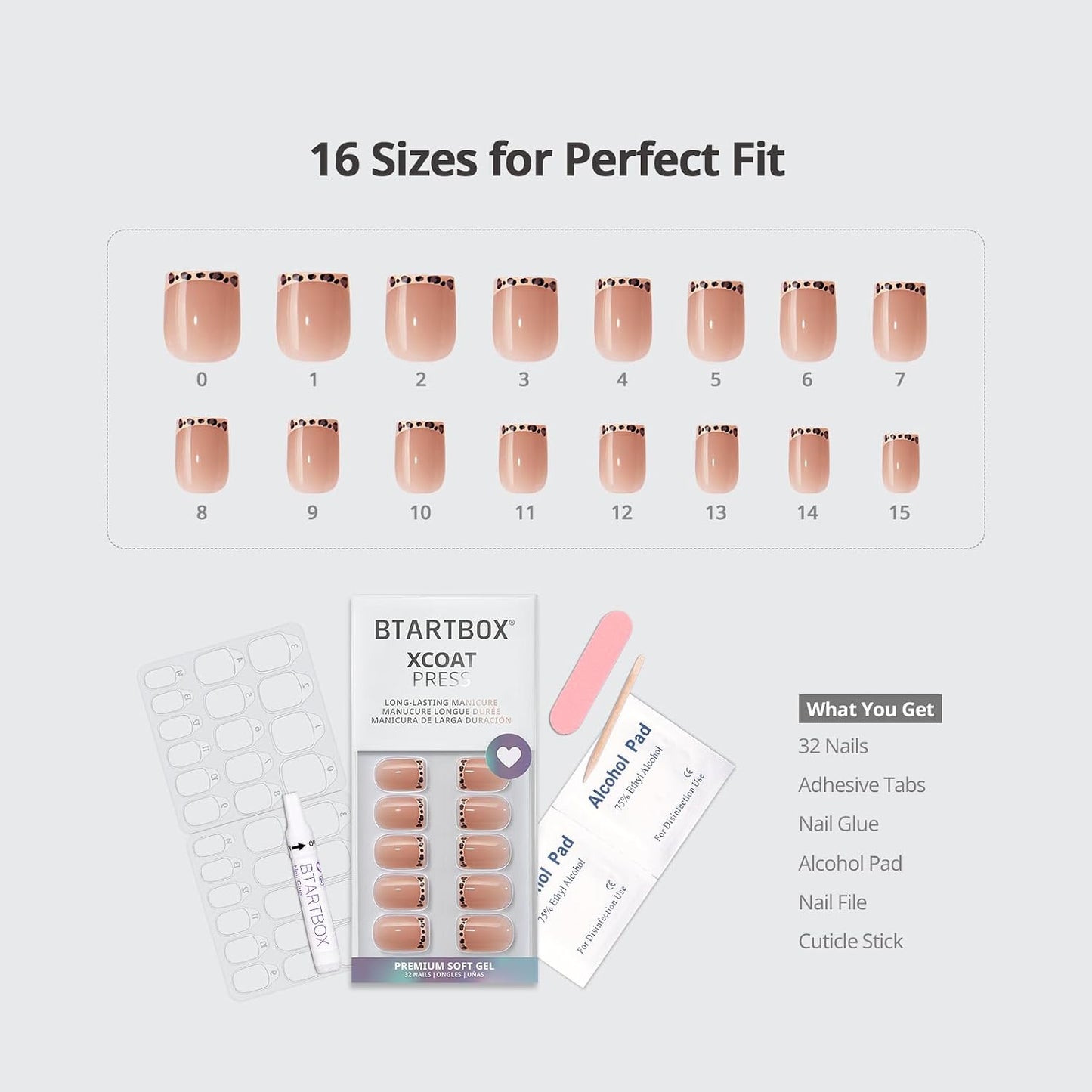 BTArtbox Press On Nails, Vanilla Cream, Short Square, Ombre Peach, 32Ct