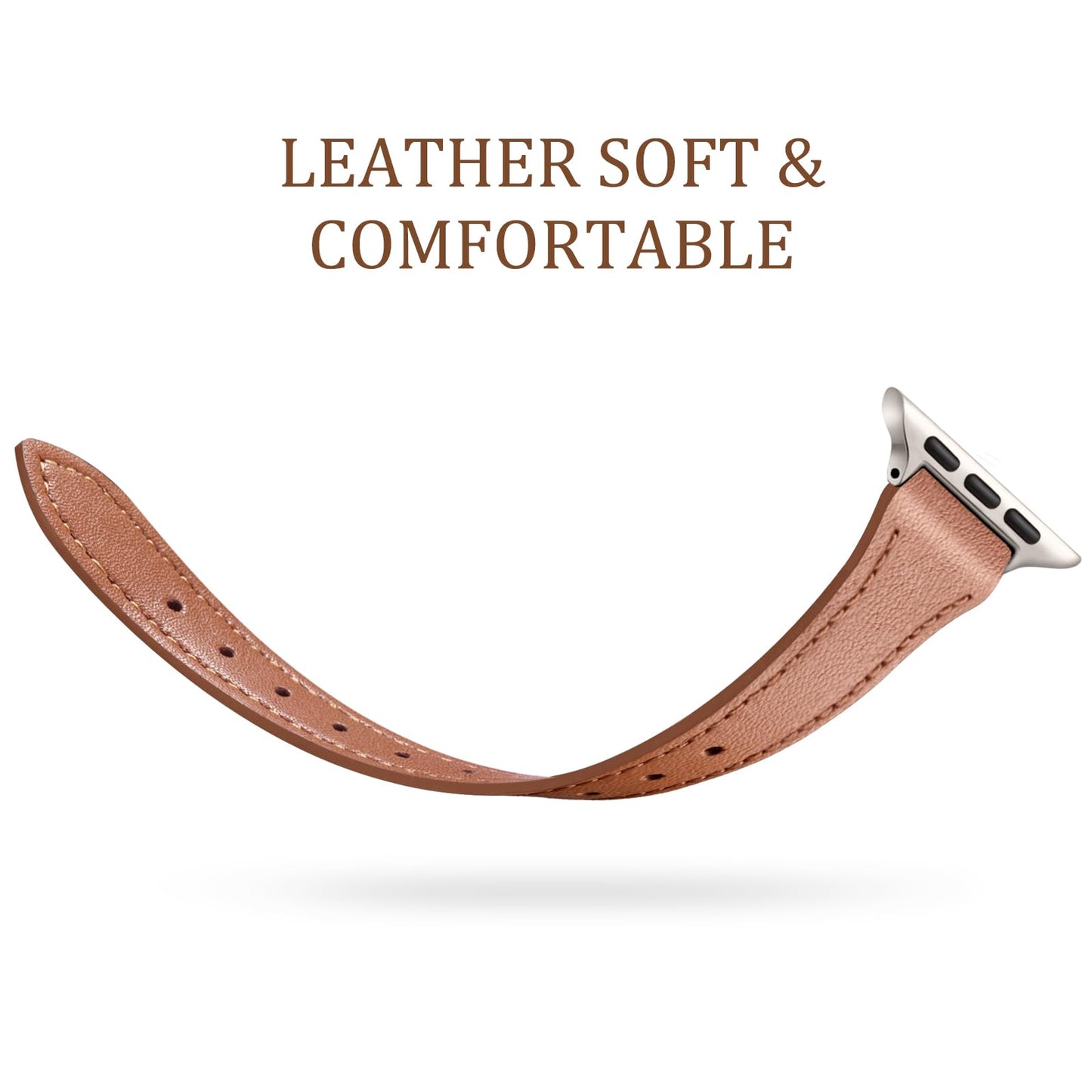 Charlam Slim Leather Band Compatible with Apple Watch Bands for Women 40mm 38mm 41mm 42mm 44mm 45mm 46mm, Top Grain Genuine Leather Strap Thin Wristband for iWatch Series 11 10 SE 9 8 7 6 5 4 3 2 1