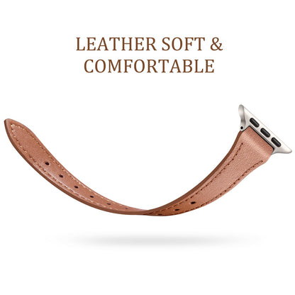 Charlam Slim Leather Band Compatible with Apple Watch Bands for Women 40mm 38mm 41mm 42mm 44mm 45mm 46mm, Top Grain Genuine Leather Strap Thin Wristband for iWatch Series 11 10 SE 9 8 7 6 5 4 3 2 1