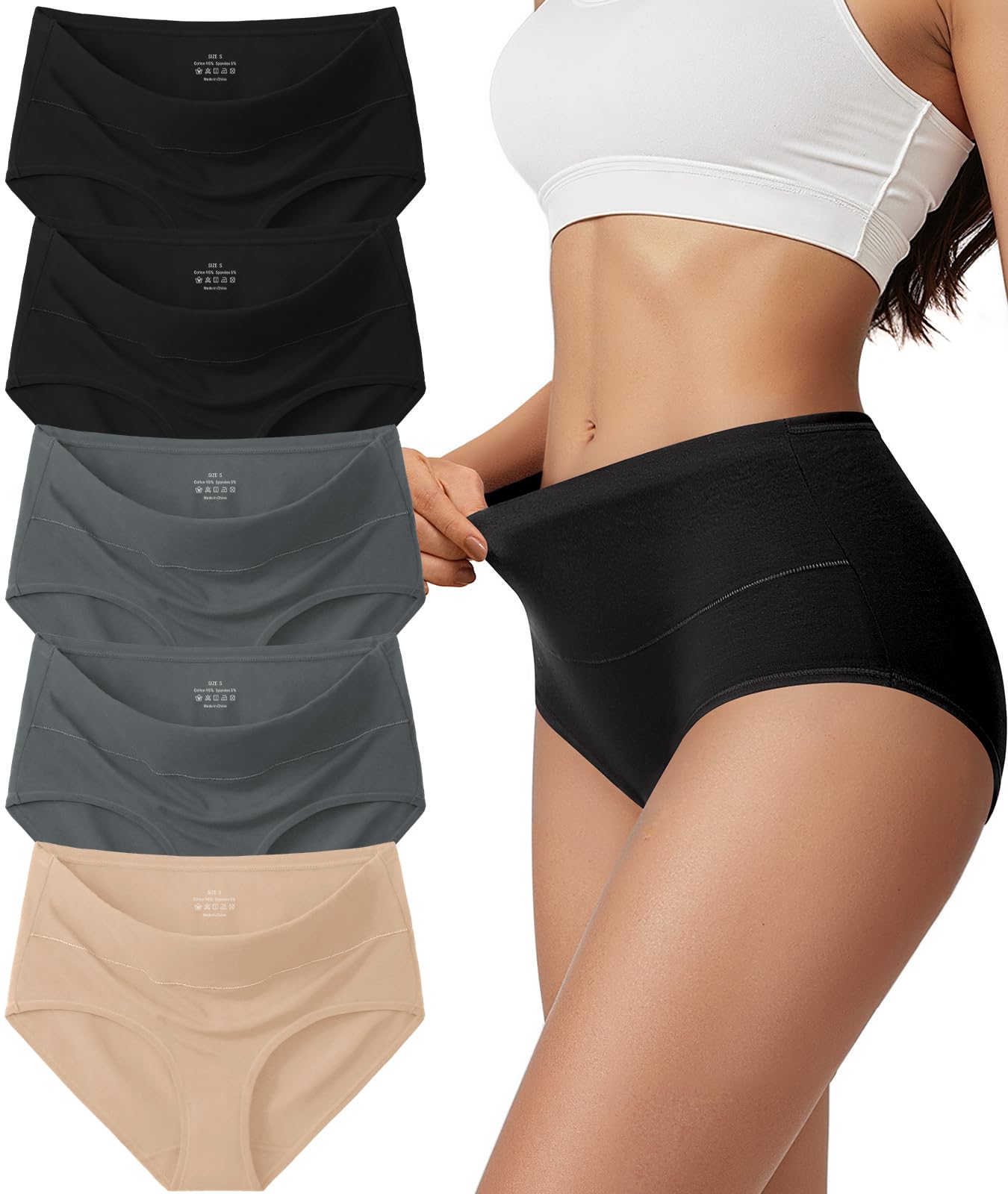 Vevmon Cotton Underwear for Women High Waisted Soft Ladies Panties 5 Pack