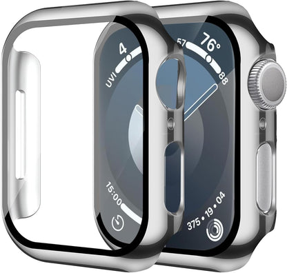 Smiling 2 Pack Case Compatible with Apple Watch SE 3 (2025)/ SE 2/ SE/Series 6/5/4 40mm with Tempered Glass Screen Protector, Hard PC Case Overall Protective Cover- 1 Blue+ 1 Transparent