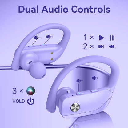 bmani Ear Buds Wireless Earbuds Bluetooth Headphones with 80H Playtime LED Display Case, Over-Ear Hook with Mic, Stereo Sound, Easy Button Controls, Sports Earphones for Running Workout Gym Black