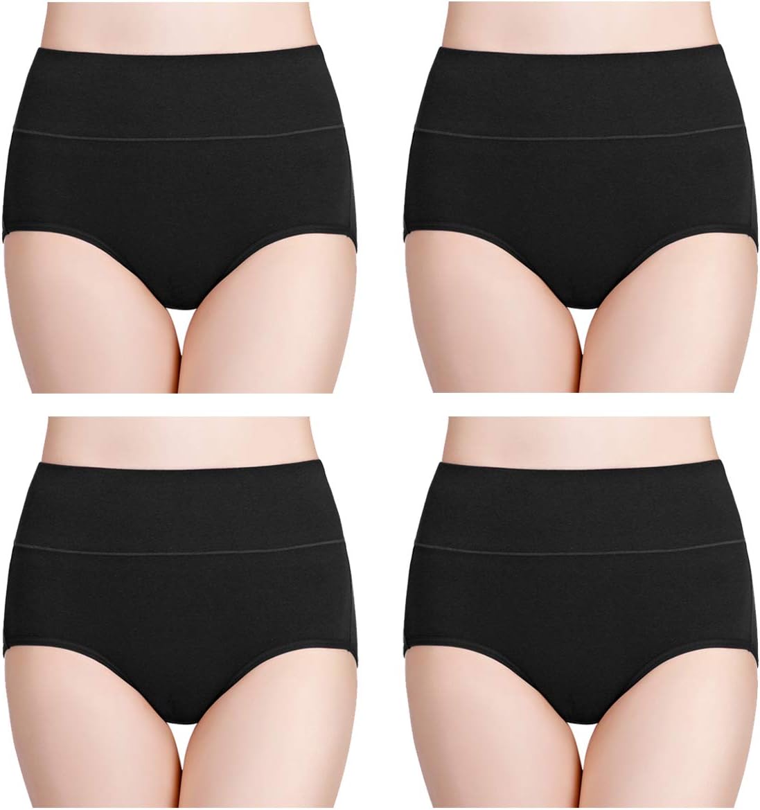 wirarpa Women's Cotton Underwear High Waisted Ladies Panties Full Coverage Briefs 4 Pack (Regular & Plus Size)