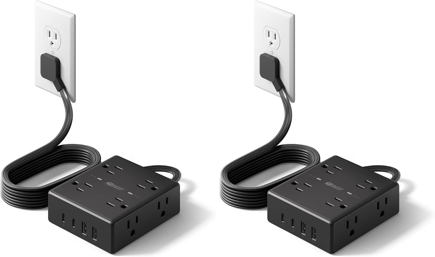 SUPERDANNY Extension Cord,Flat Plug Surge Protector Power Strip,6Ft