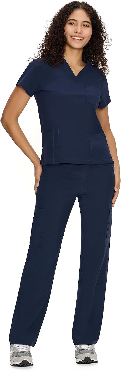 COZYFIT Scrubs for Women Set - V-Neck & Straight Leg Pants with 9 Pockets
