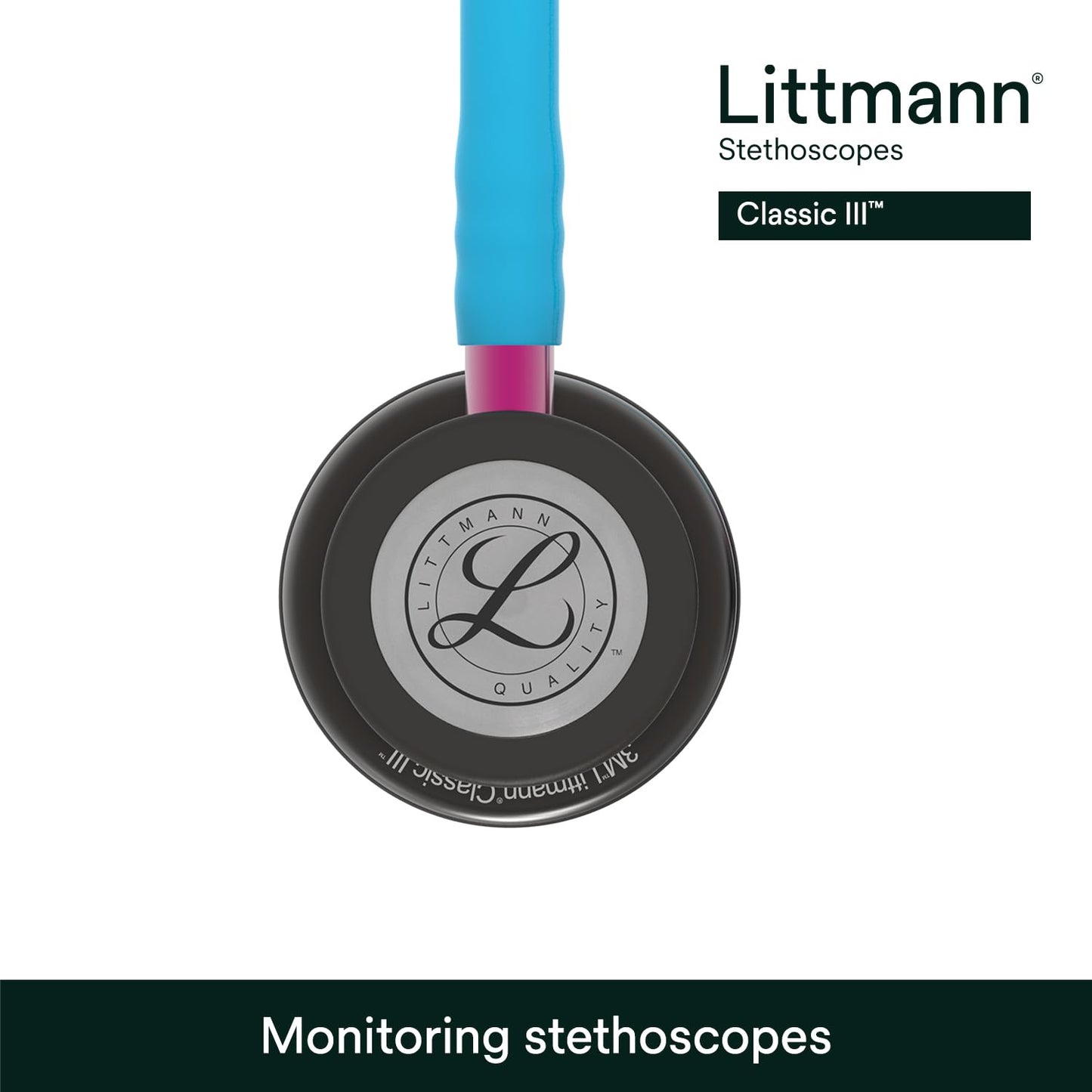 3M Littmann Classic III Monitoring Stethoscope, 5803, More Than 2X as Loud, Weighs Less, Stainless Steel Black-Finish Chestpiece, 27" Black Tube, Stem and Headset