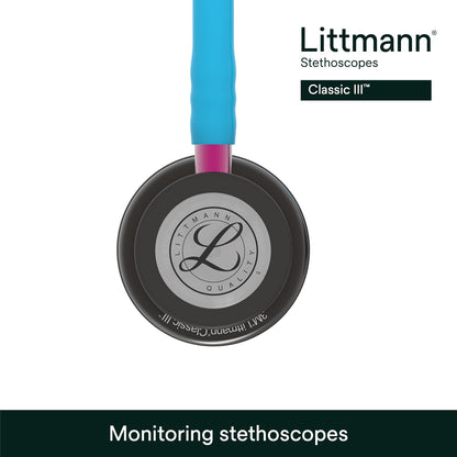 3M Littmann Classic III Monitoring Stethoscope, 5803, More Than 2X as Loud, Weighs Less, Stainless Steel Black-Finish Chestpiece, 27" Black Tube, Stem and Headset