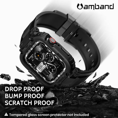 amBand Bands Compatible with Apple Watch 9/8/7/6/5/4 & SE 3/2/1 45mm/44mm Case for Men, M1 Sport Series Rugged Case Protective Cover for iWatch SE3/SE2/6/SE/5/4 44/45 mm Men Black