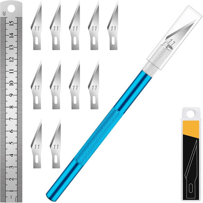 DIYSELF Exacto Knife Set with 10 Extra #11 Blades, 6-Inch Metal Ruler, Pink