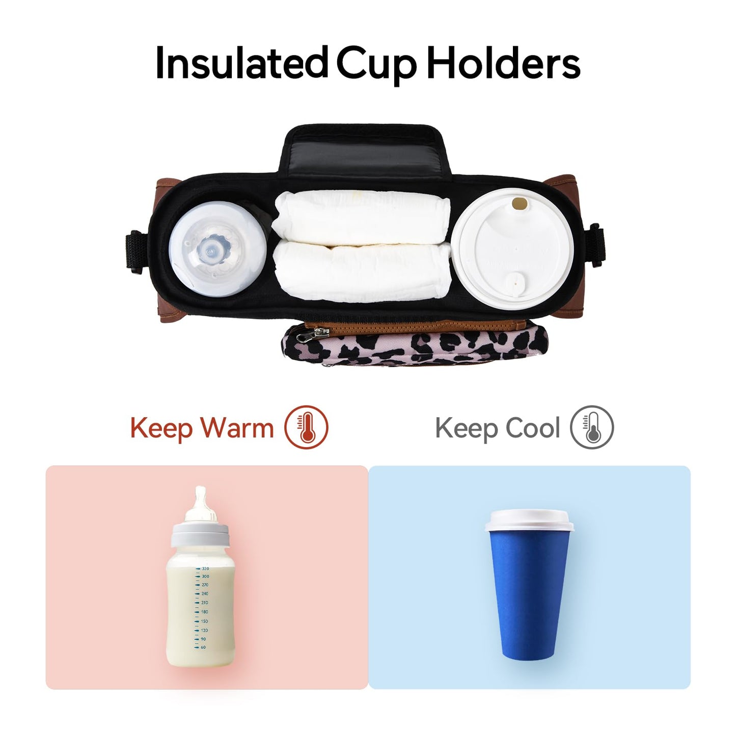 Momcozy Universal Stroller Organizer with Insulated Cup Holder