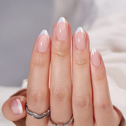 BTArtbox Press On Nails, Cream Puff, Short Almond, Ombre Off White, 32Ct