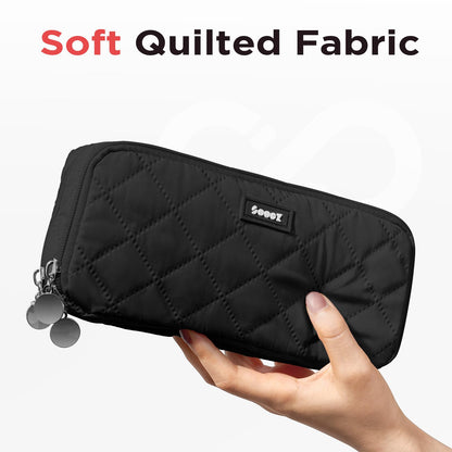 Sooez Large Pencil Case Pouch, Extra Big Pencil Bag with 8 Compartments, Pen Bag Wide Opening, Soft Quilted Pencil Pouch Organizer with Zipper, Portable Pencil Case for Teen Girls, Beige