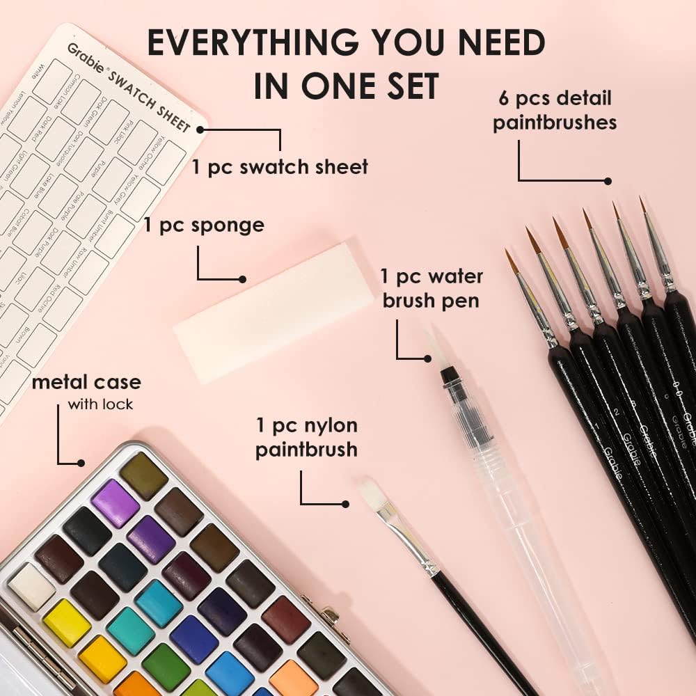 Grabie 50 Color Watercolor Paint Set with Brush Pens