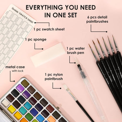 Grabie 50 Color Watercolor Paint Set with Brush Pens