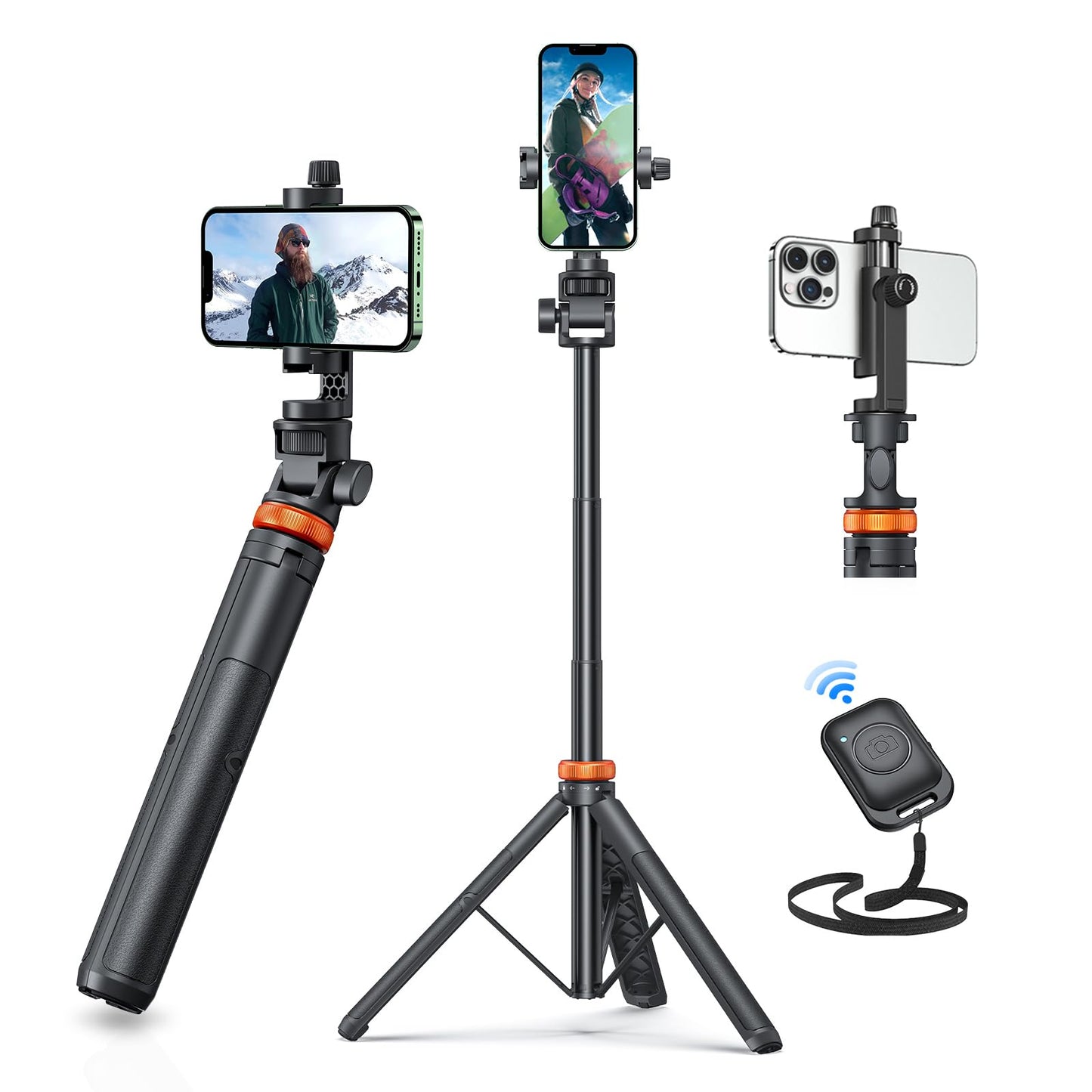 EUCOS 62" Tripod for iPhone, Sturdy Selfie Stick Tripod with Remote & Lightweight Phone Stand, Solidest Portable Cell Phone Tripod, Compatible iPhone Pro Max/Android [White]