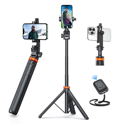 EUCOS 62" Tripod for iPhone, Sturdy Selfie Stick Tripod with Remote & Lightweight Phone Stand, Solidest Portable Cell Phone Tripod, Compatible iPhone Pro Max/Android [White]