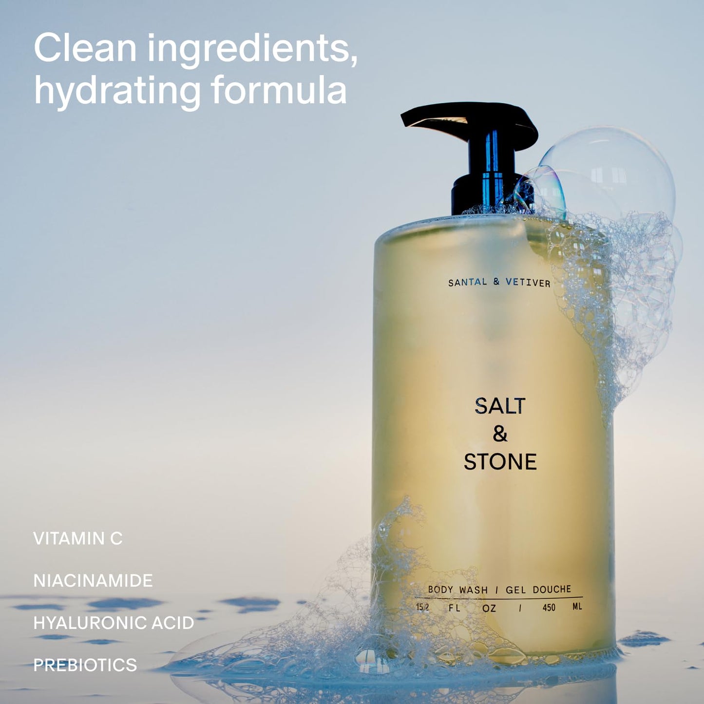 Salt & Stone Body Wash for Women & Men, Bergamot & Hinoki 15.2 fl oz