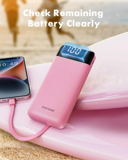 charmast Power Bank Portable Charger with Reinforced Built-in 4 Cables
