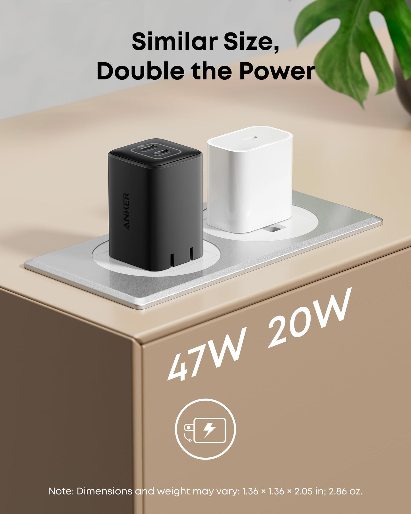 Anker Nano Phone Charger,47W Max 2-Port GaN Fast Charger USB C