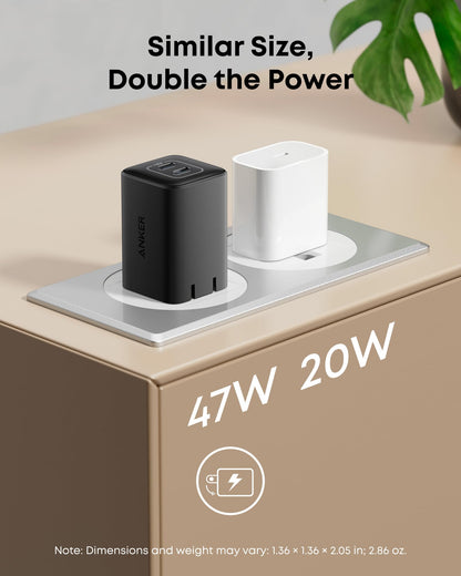 Anker Nano Phone Charger,47W Max 2-Port GaN Fast Charger USB C