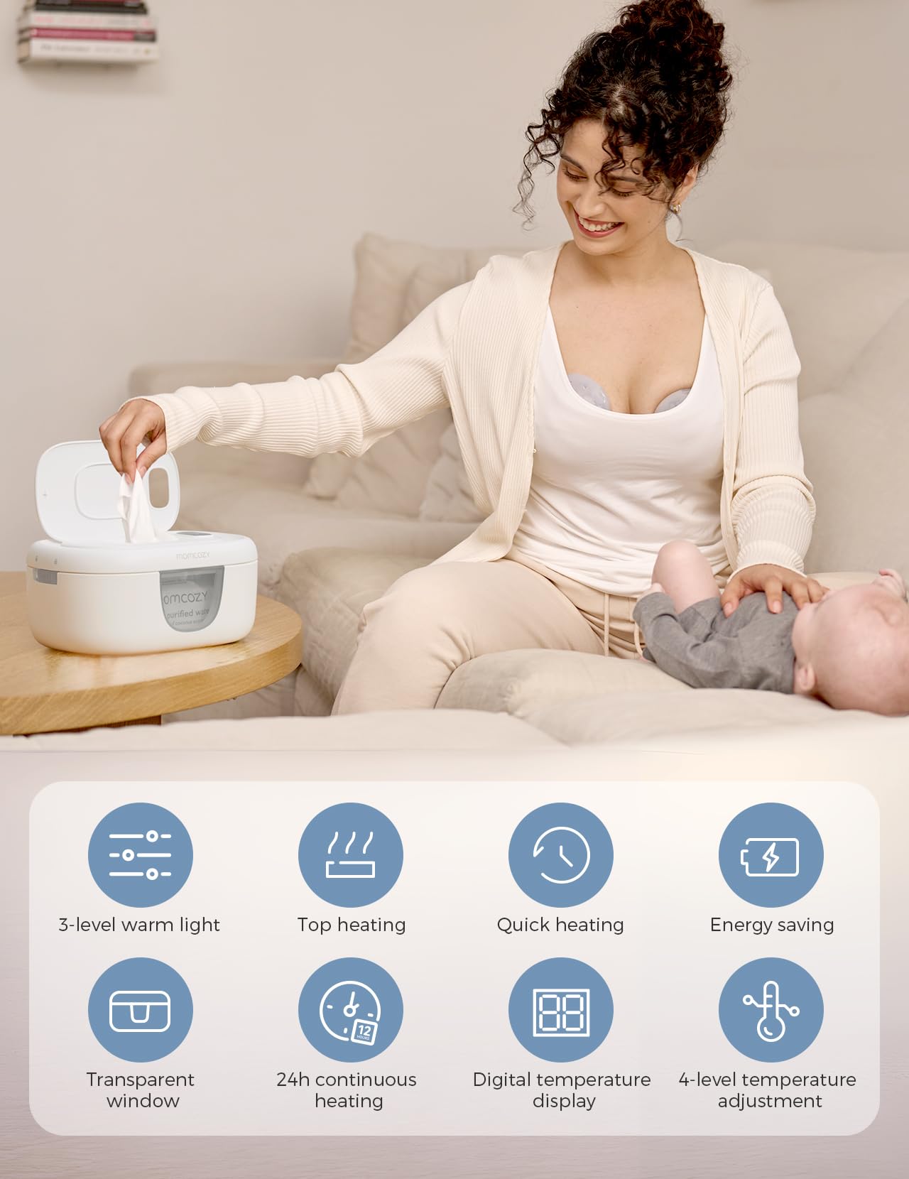 Momcozy Baby Wipe Warmer, Innovative Spring Design,Large Capacity Dispenser