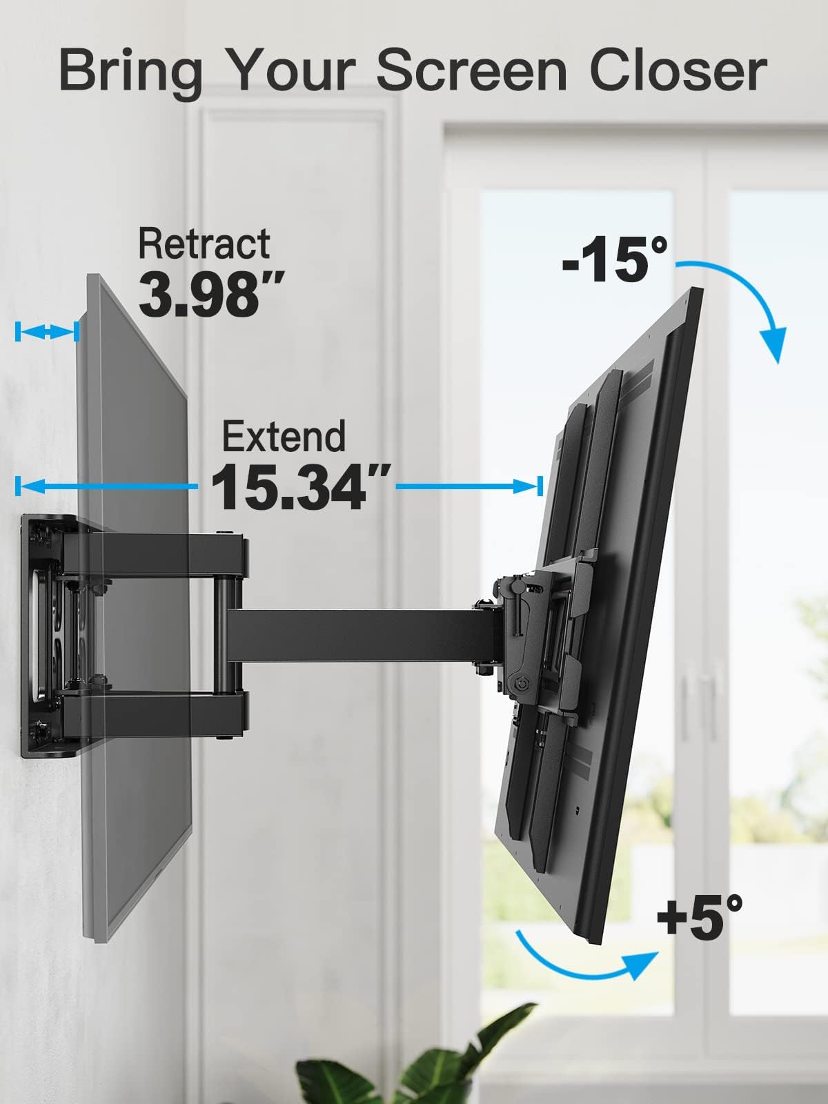 Pipishell Full Motion TV Wall Mount for Echo Show 21/15 and 13-43 Inch Flat Curved Screen TVs & Monitors, Max VESA 200x200mm up to 44lbs, TV Mount Wall Bracket with Rotation Swivel Tilt Extension