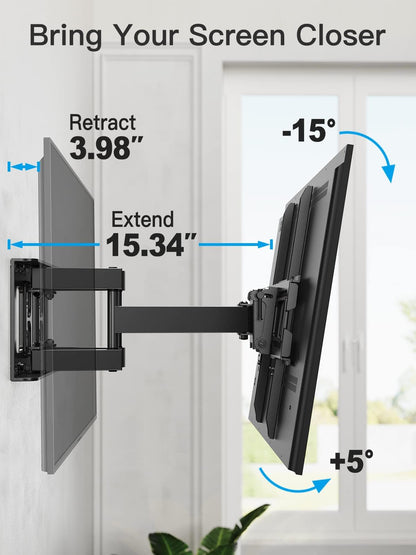 Pipishell Full Motion TV Wall Mount for Echo Show 21/15 and 13-43 Inch Flat Curved Screen TVs & Monitors, Max VESA 200x200mm up to 44lbs, TV Mount Wall Bracket with Rotation Swivel Tilt Extension