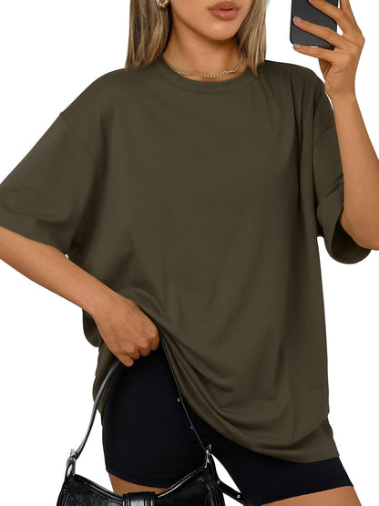 Trendy Queen Womens Oversized T-Shirts Short Sleeve Crew Neck Summer Tops