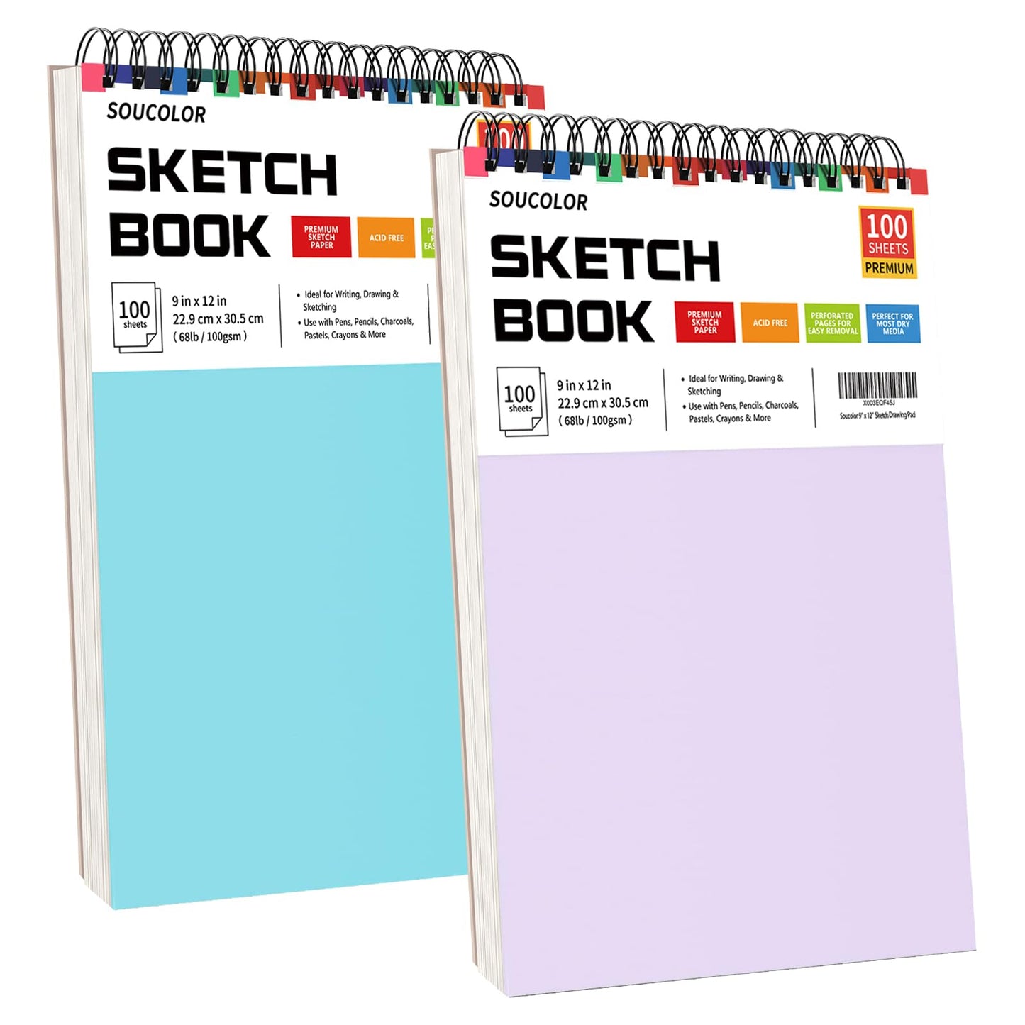 Soucolor Sketch Book 9" x 12", 100 Sheets Kids Art Sketchbook Drawing Pad