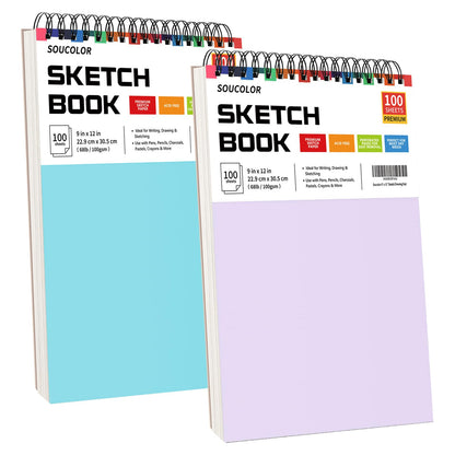 Soucolor Sketch Book 9" x 12", 100 Sheets Kids Art Sketchbook Drawing Pad