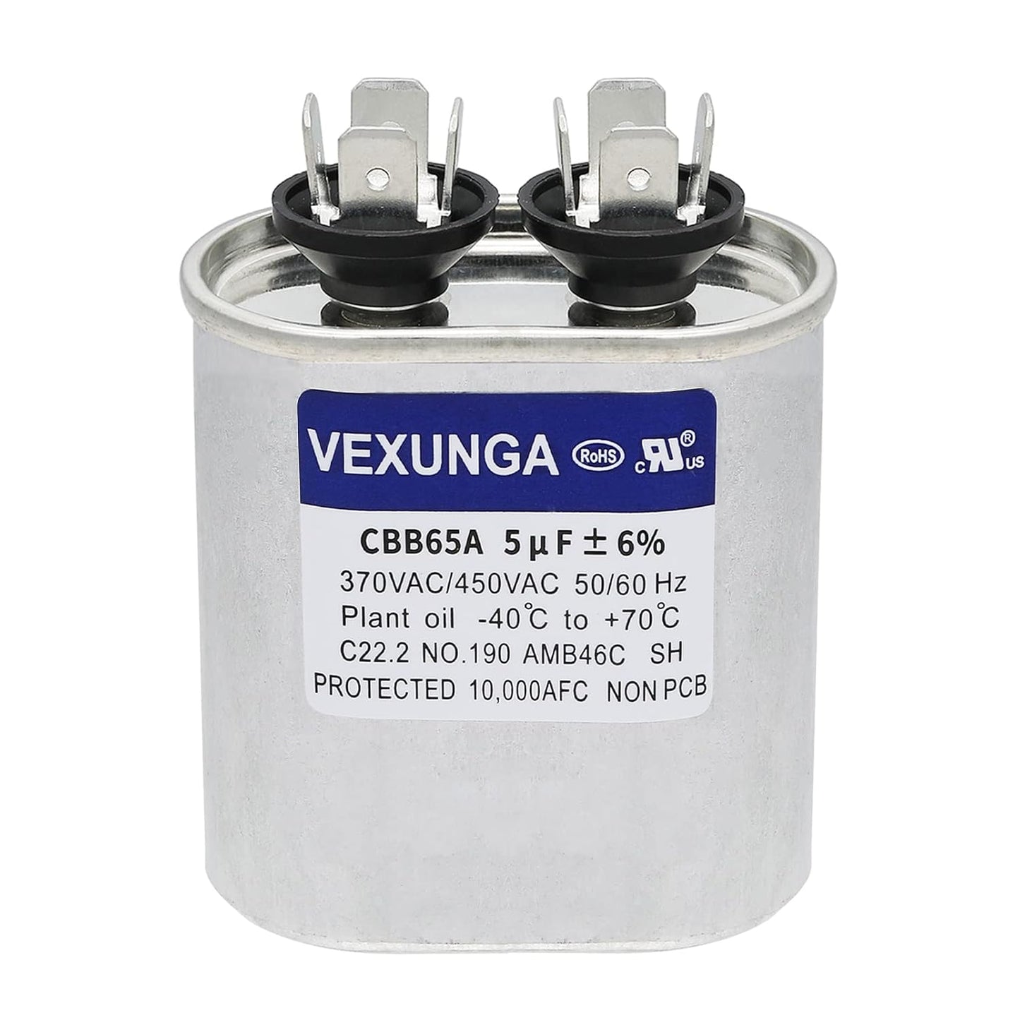 VEXUNGA 5uF 370/440VAC 50/60Hz CBB65 CBB65A Oval Run Start Capacitor 5 MFD 370V/440V Air Conditioner Capacitors for AC Unit Fan Motor Start or Pool Pump or Air Condenser Straight Cool