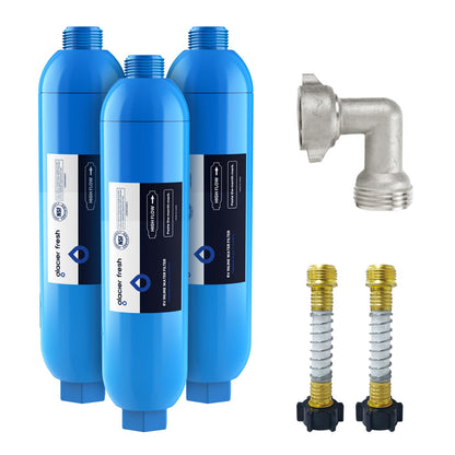 GLACIER FRESH RV/Marine Water Filter with 2 Flexible Hose Protectors 4 Pack
