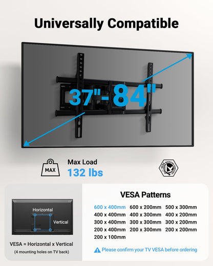 Pipishell Full Motion TV Wall Mount for Echo Show 21/15 and 13-43 Inch Flat Curved Screen TVs & Monitors, Max VESA 200x200mm up to 44lbs, TV Mount Wall Bracket with Rotation Swivel Tilt Extension