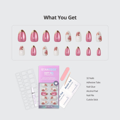 BTArtbox Press On Nails, Cream Puff, Short Almond, Ombre Off White, 32Ct