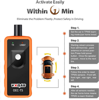 VXDAS TPMS Relearn Tool Only for GM Vehicles (2006-2024 Chevy/Buick/GMC/Opel/Cadillac) Original Sensor with 315/433 MHz, Tire Sensors Pressure Monitor System Reset Tool OEC-T5-2025 Edition