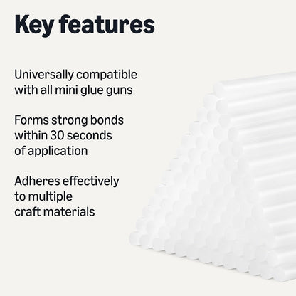 Amazon Basics Mini Size Hot Glue Sticks, 4" x 0.27", 100-Pack, Hot Melt Compatible with Most Glue Guns for Crafting, DIY, Home Repair, Transparent