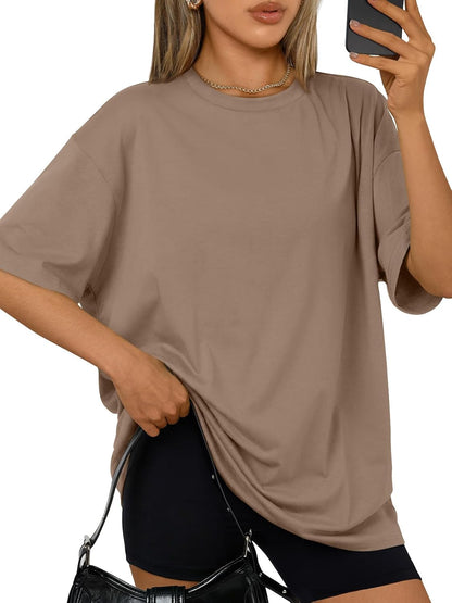 Trendy Queen Womens Oversized T-Shirts Short Sleeve Crew Neck Summer Tops