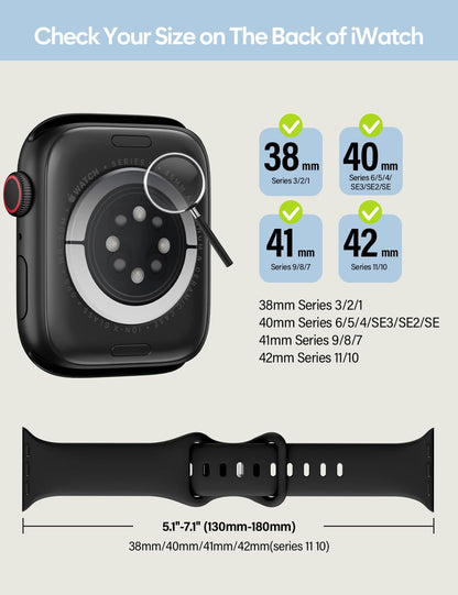 Sport Silicone Band Compatible with Apple Watch Bands 40mm 38mm 41mm 44mm 45mm 42mm 49mm Women Men,Soft Wristband Waterproof Replacement Sport Strap for iWatch Bands Series 9 8 7 6 5 4 3 2 1 SE Ultra